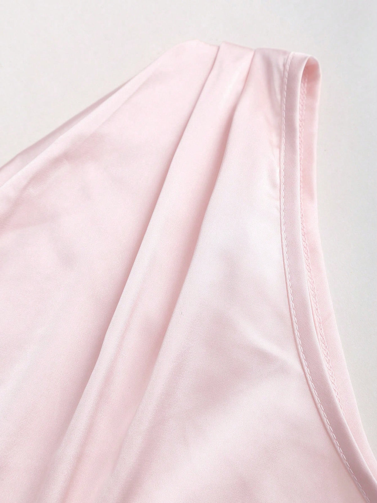 Sweetra Spring/Summer New French Asymmetrical Shoulder, Fitted Pleated Design Satin Women's Pink Shirt, Suitable For Casual Daily Wear, Parties, Banquets