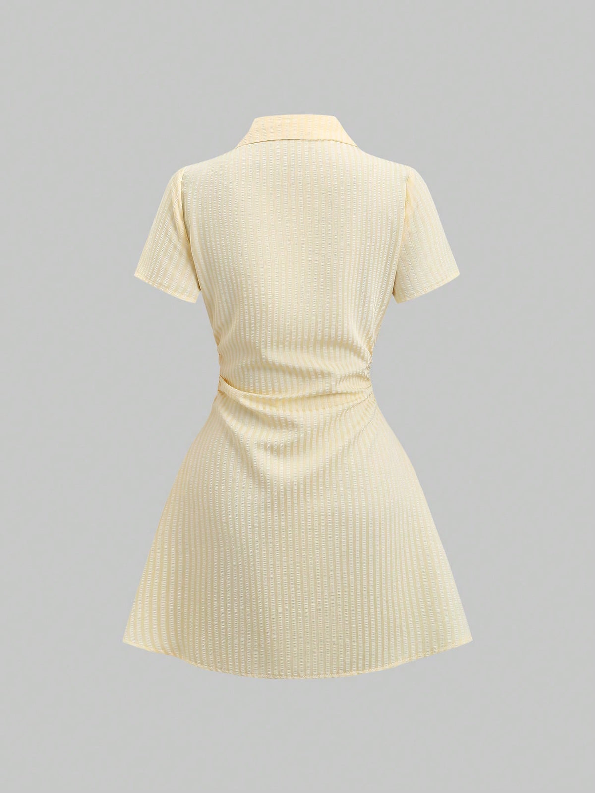 Sweetra Sweet & Fresh Pink Short Sleeve Shirt Dress, Waist Cinched Slimming Stylish Blouse Dress For Summer