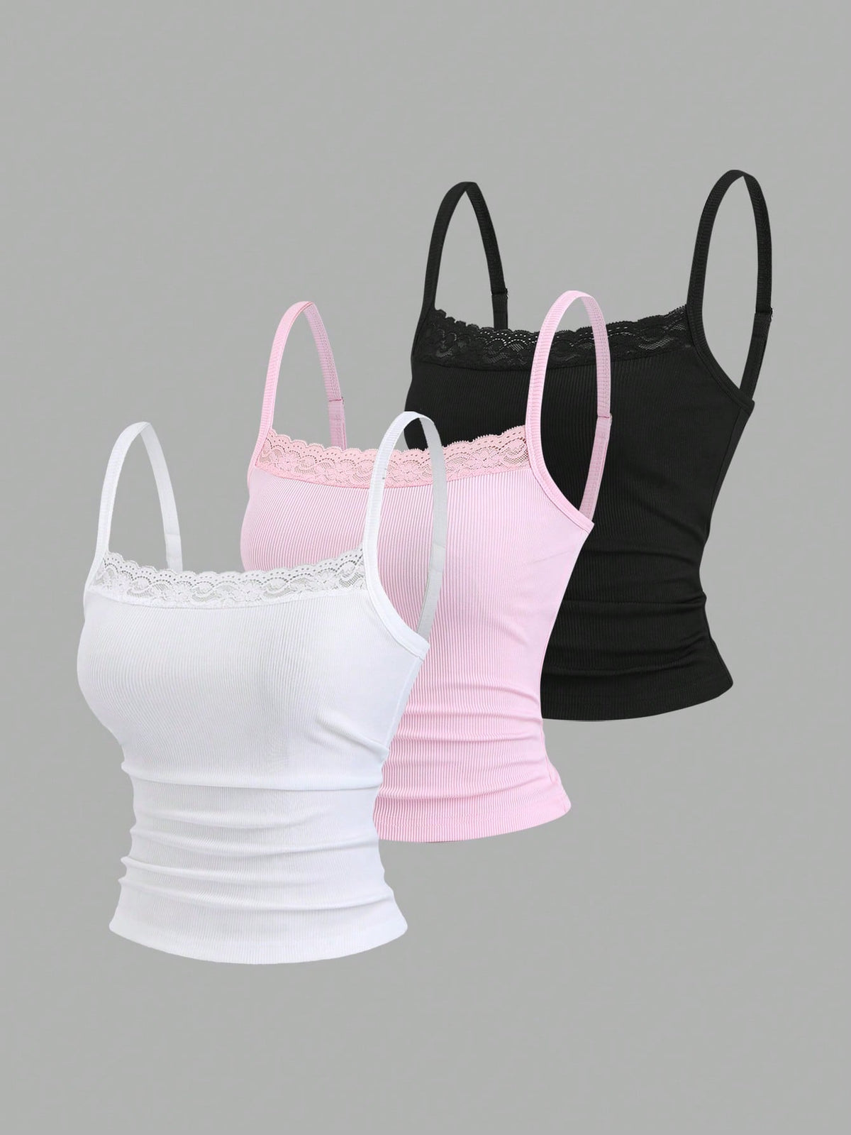 Sweetra Sweet&Spicy Elegant Lace Camisole,White And Pink Summer Everyday Casual Tight-Fitting Cropped Backless Tank Top For Music Festival Vacation Date Work