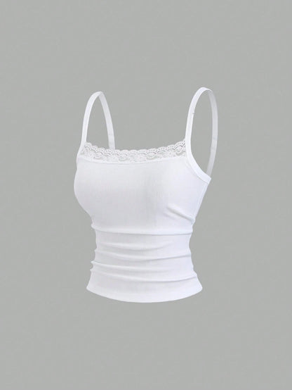 Sweetra Sweet&Spicy Elegant Lace Camisole,White And Pink Summer Everyday Casual Tight-Fitting Cropped Backless Tank Top For Music Festival Vacation Date Work