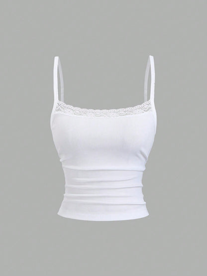 Sweetra Sweet&Spicy Elegant Lace Camisole,White And Pink Summer Everyday Casual Tight-Fitting Cropped Backless Tank Top For Music Festival Vacation Date Work