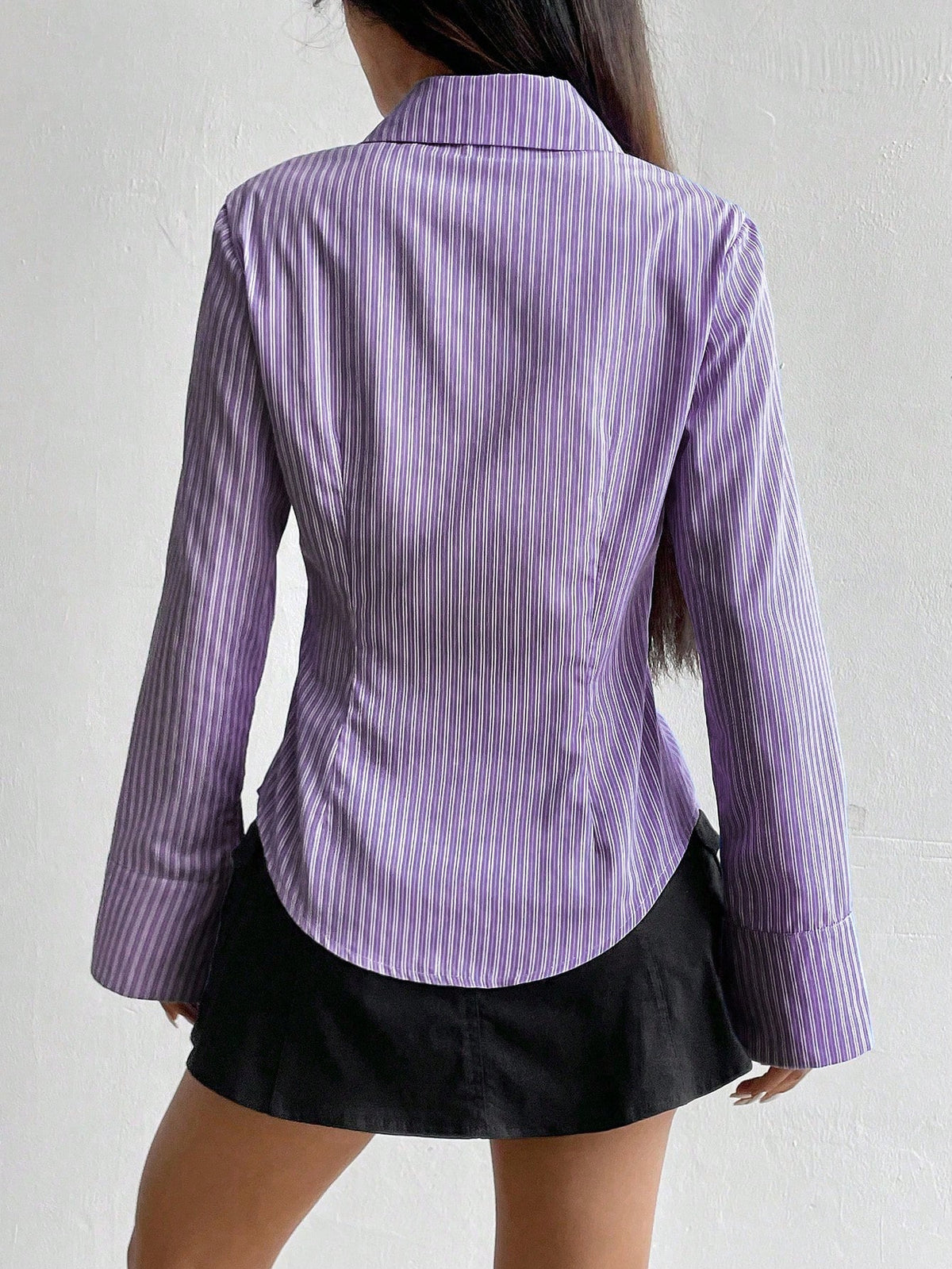Sweetra Women Long Sleeve Single Breasted Casual Slim Striped Shirt Fall Cloth For Women