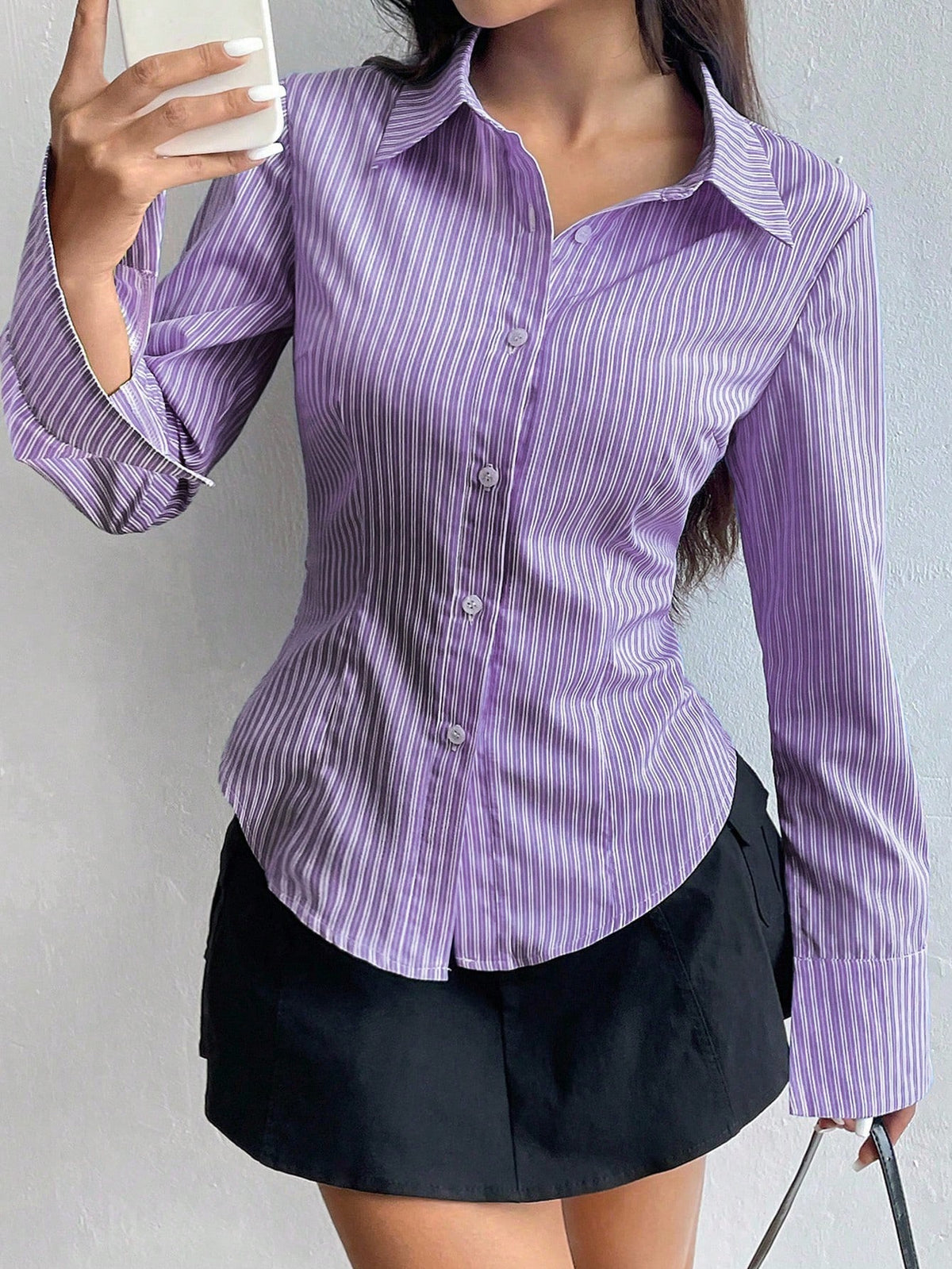 Sweetra Women Long Sleeve Single Breasted Casual Slim Striped Shirt Fall Cloth For Women
