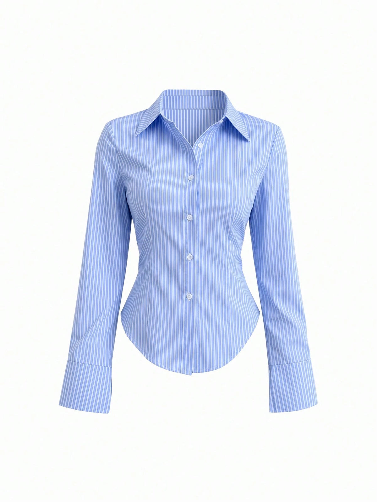 Sweetra Women Long Sleeve Single Breasted Casual Slim Striped Shirt Fall Cloth For Women