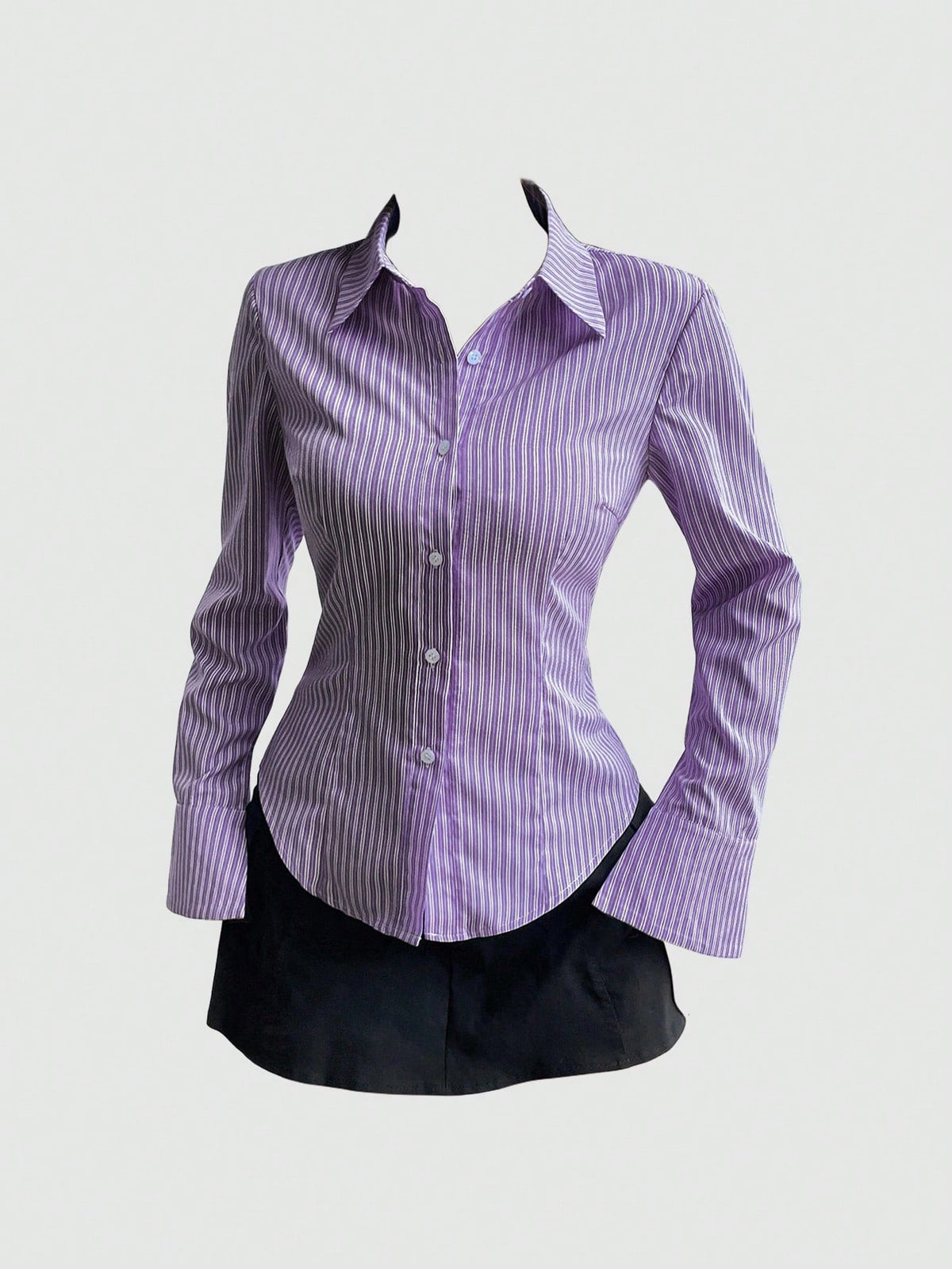 Sweetra Women Long Sleeve Single Breasted Casual Slim Striped Shirt Fall Cloth For Women