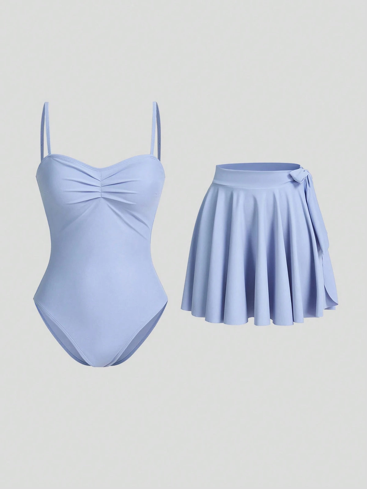 Sweetra Women's Blue Cute And Flirty One-Piece Swimsuit & Cover Up Skirt For Vacation Summer Beach