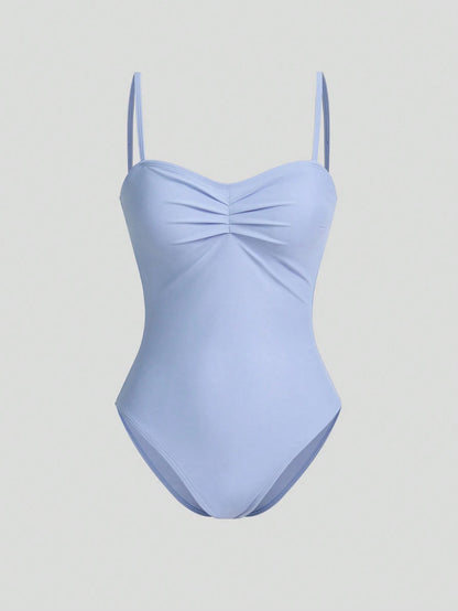 Sweetra Women's Blue Cute And Flirty One-Piece Swimsuit & Cover Up Skirt For Vacation Summer Beach