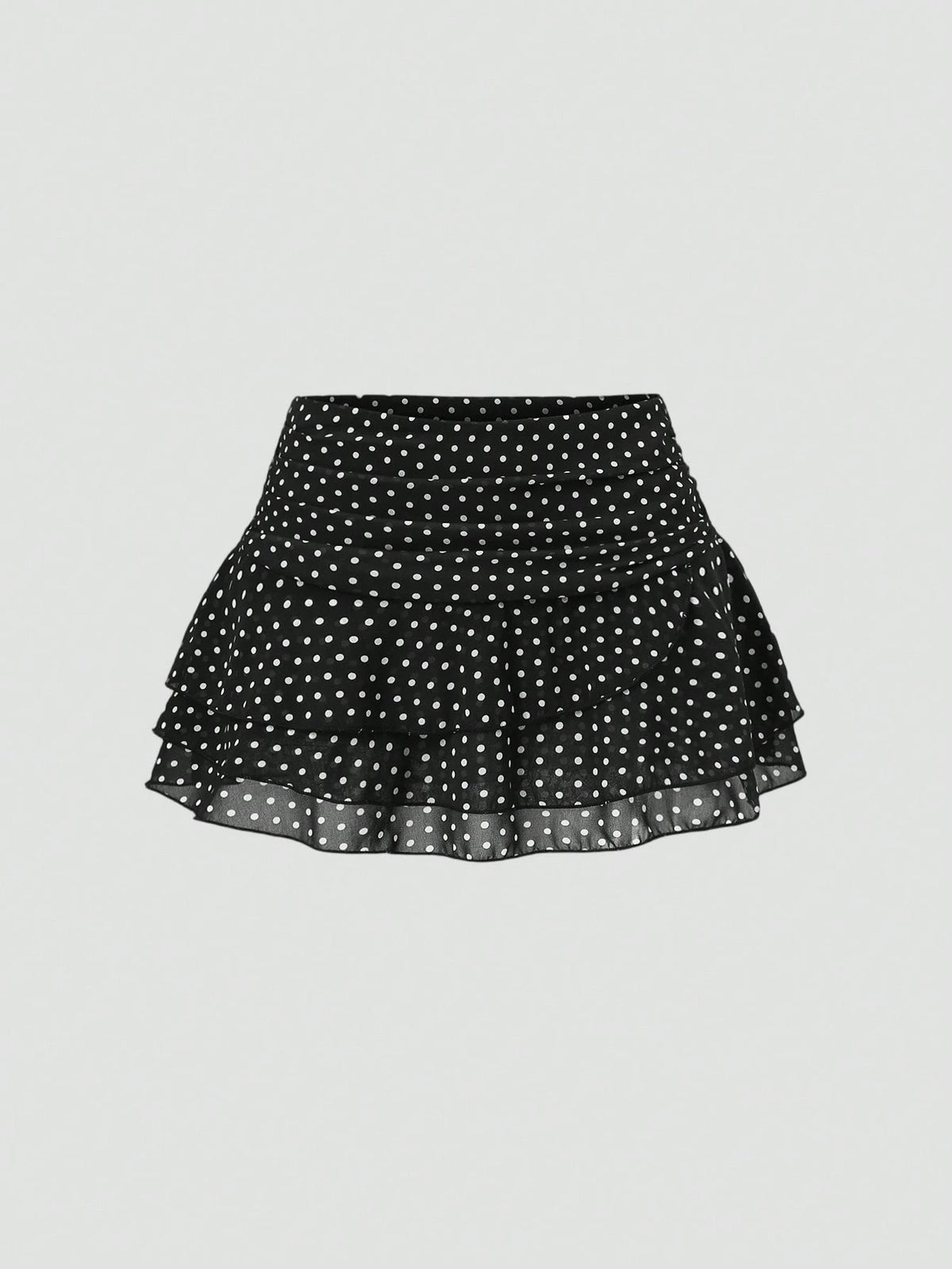 Sweetra Women's Brown And White Polka Dot Pleated Elegant Multi-Layer Cake A-Line Mini Skirt, Sweet Retro, Summer, Cute, Date Commuter Skirt