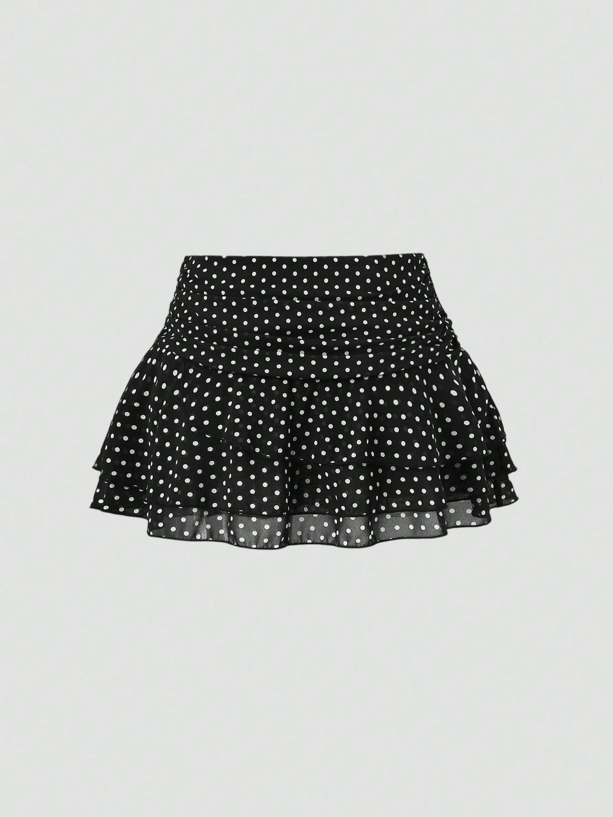 Sweetra Women's Brown And White Polka Dot Pleated Elegant Multi-Layer Cake A-Line Mini Skirt, Sweet Retro, Summer, Cute, Date Commuter Skirt