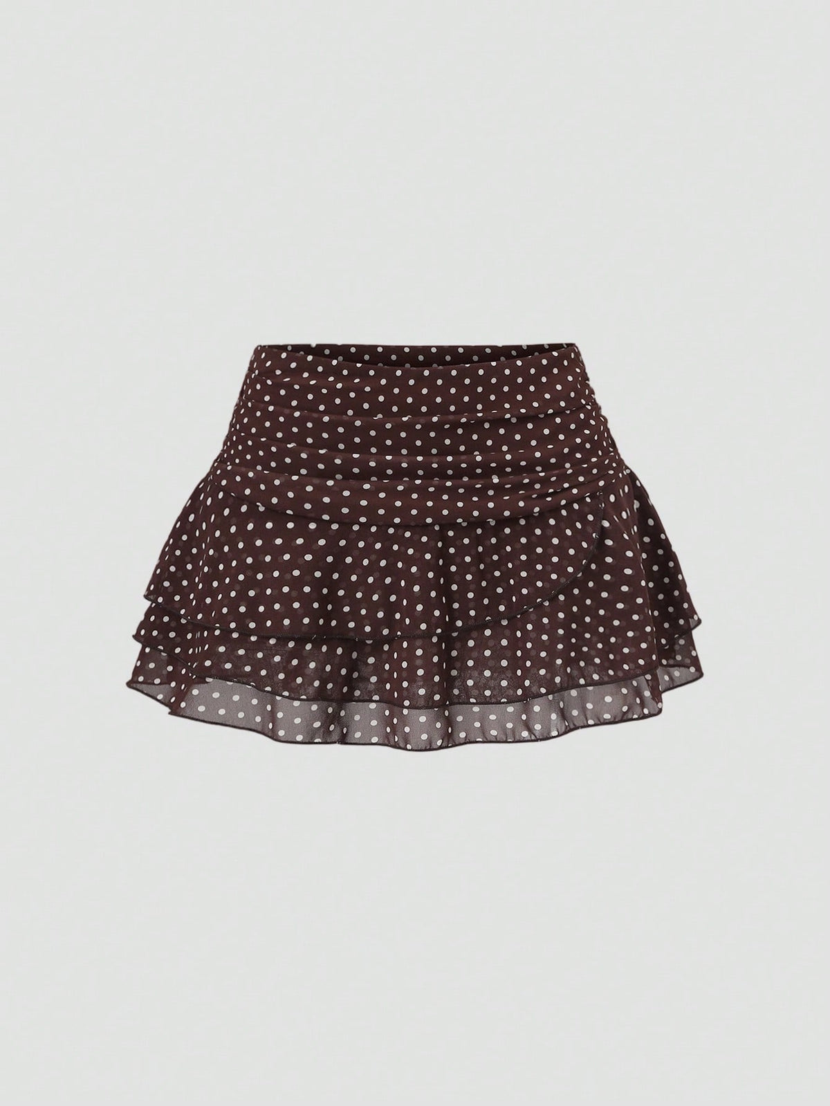 Sweetra Women's Brown And White Polka Dot Pleated Elegant Multi-Layer Cake A-Line Mini Skirt, Sweet Retro, Summer, Cute, Date Commuter Skirt