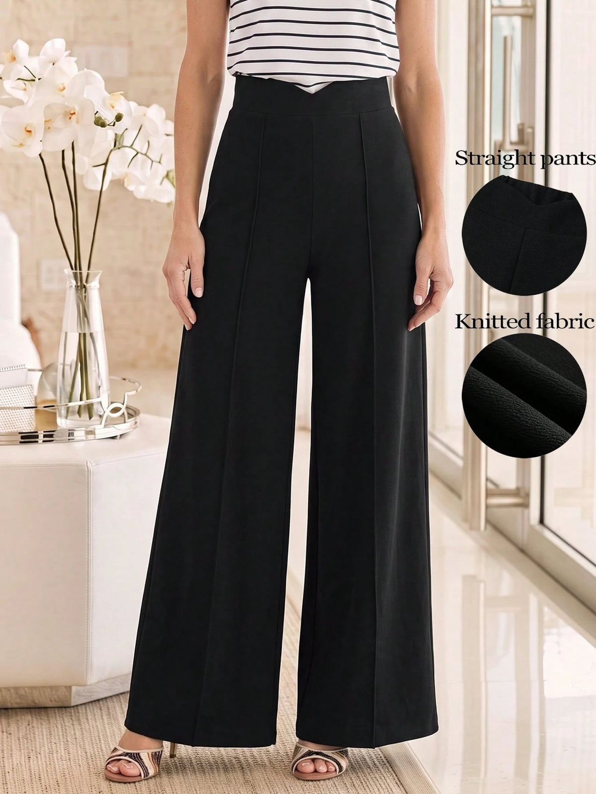 Sweetra Women's Casual High-Waisted Wide-Leg Solid Color Pants Fall Cloth For Women
