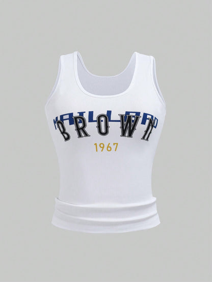 Sweetra Women's Slim Fit Letter Print Tank Top Graphic Tees Women Tops