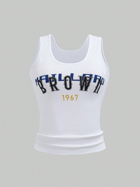 Sweetra Women's Slim Fit Letter Print Tank Top Graphic Tees Women Tops