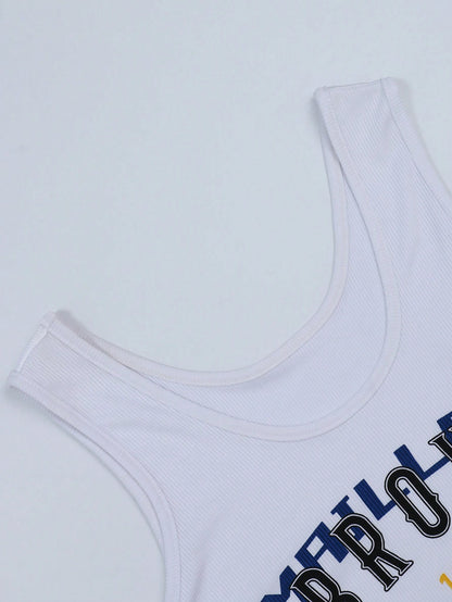 Sweetra Women's Slim Fit Letter Print Tank Top Graphic Tees Women Tops