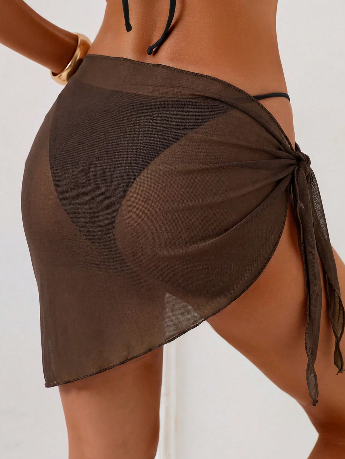 Swim 1pc Coffee Color Vacation Fashionable Summer Beach Cover-Up & Skirt Set