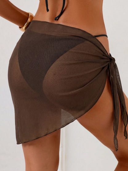 Swim 1pc Coffee Color Vacation Fashionable Summer Beach Cover-Up & Skirt Set