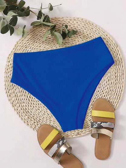 Swim 2026 Spring/Summer New Solid Navy Blue Waist Double Fabric Vacation Bikini Swimwear