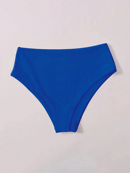 Swim 2026 Spring/Summer New Solid Navy Blue Waist Double Fabric Vacation Bikini Swimwear