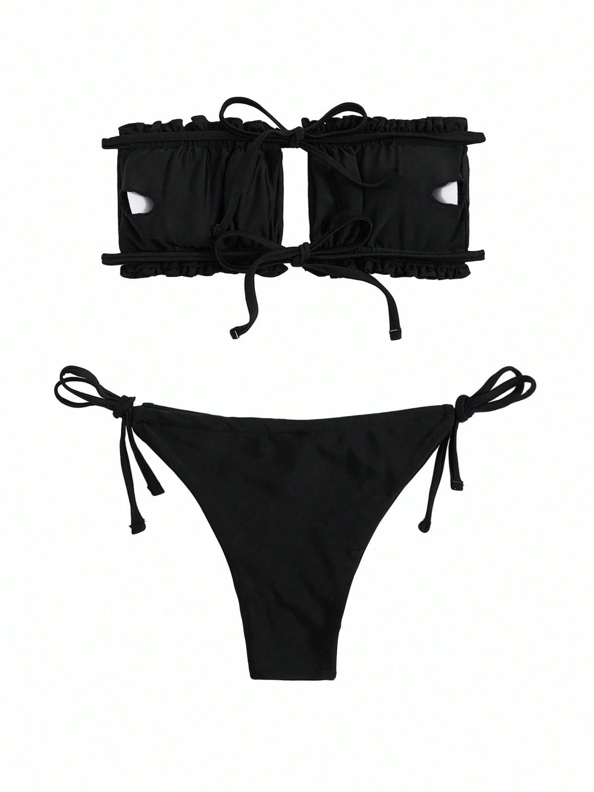 Swim Basics Double Fabric Bandeau (Backless Tie) High Leg Side Tie Bikini Swimwear