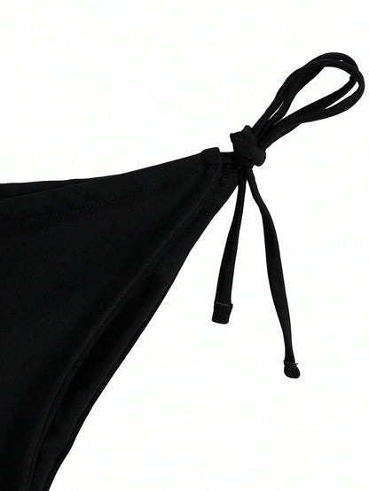 Swim Basics Double Fabric Bandeau (Backless Tie) High Leg Side Tie Bikini Swimwear