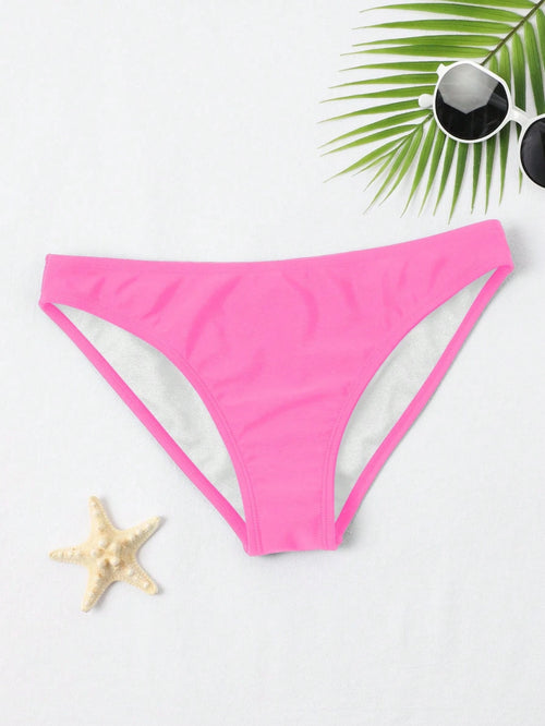 Swim Basics Solid Color Elastic Bikini Bottom For Summer Beach