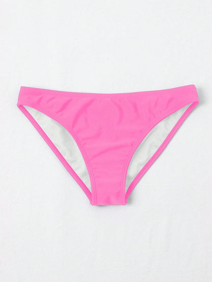Swim Basics Solid Color Elastic Bikini Bottom For Summer Beach