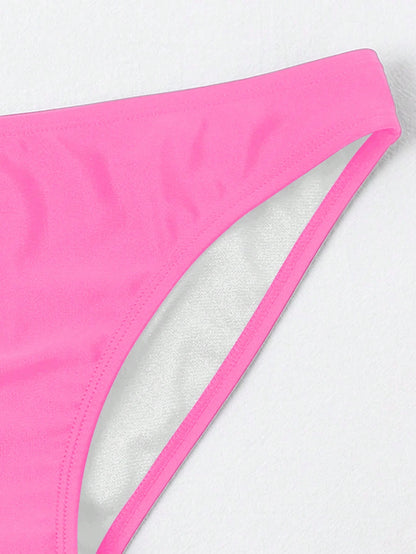 Swim Basics Solid Color Elastic Bikini Bottom For Summer Beach