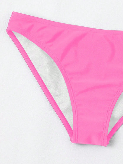 Swim Basics Solid Color Elastic Bikini Bottom For Summer Beach