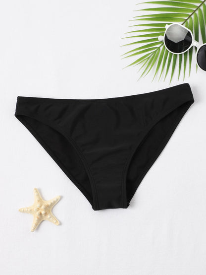 Swim Basics Solid Color Elastic Bikini Bottom For Summer Beach