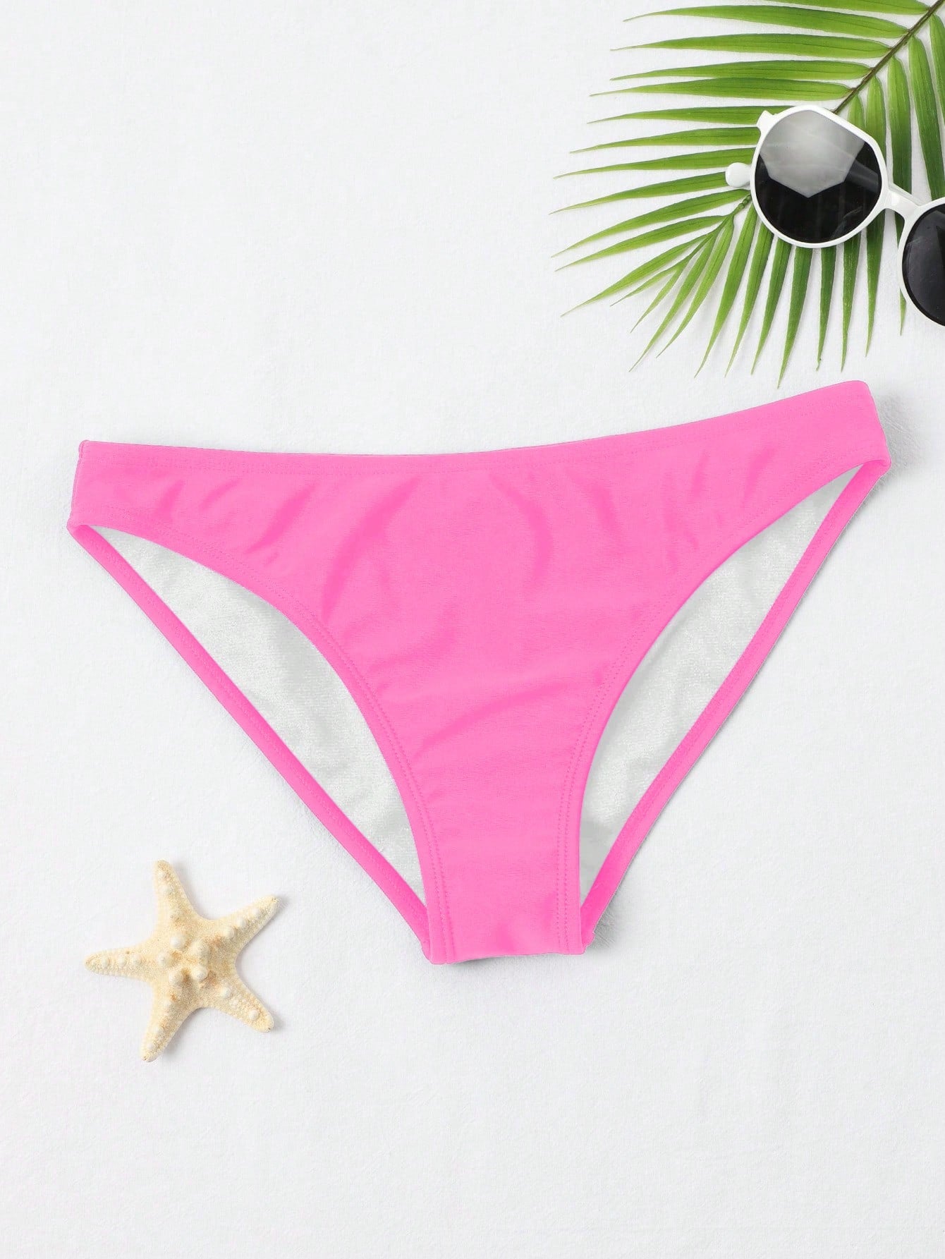 Swim Basics Solid Color Elastic Bikini Bottom For Summer Beach