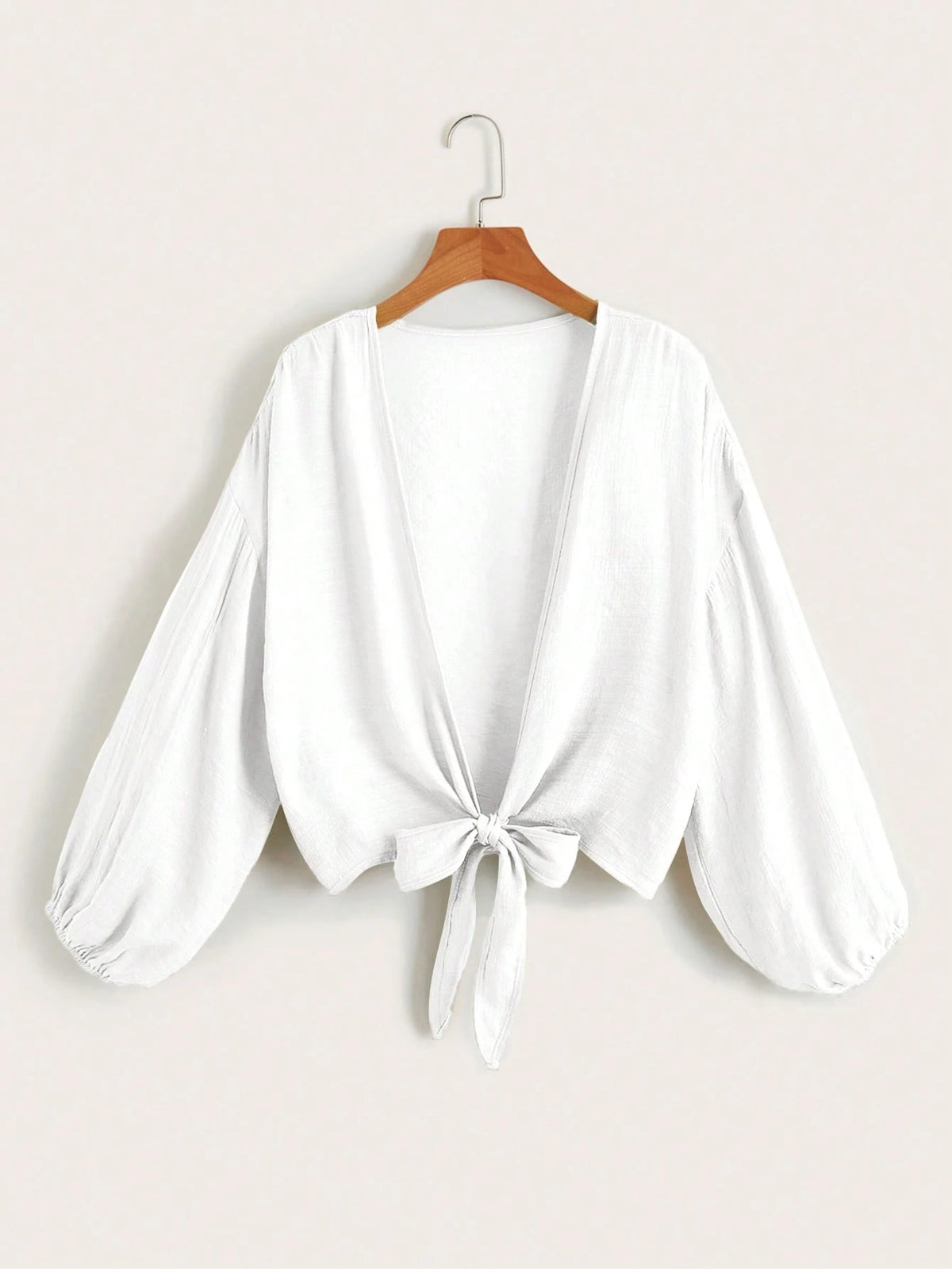 Swim Basics Summer Beach Solid Knot Hem Bishop Sleeve Kimono