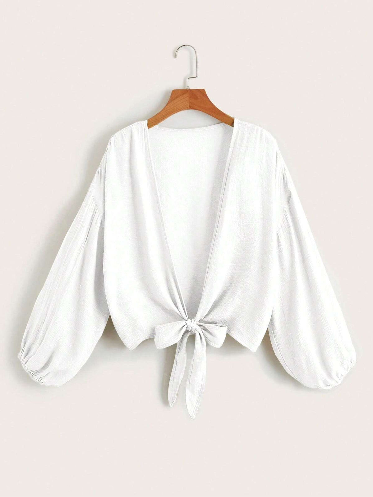 Swim Basics Summer Beach Solid Knot Hem Bishop Sleeve Kimono