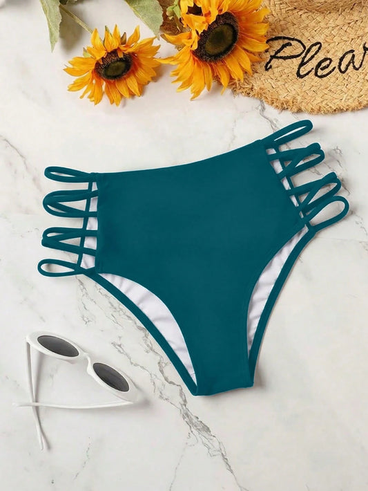 Swim Basics Women's Solid Color Hollow Design Fashion Tropical Sexy Swimsuit Bottoms Beach Party Vacation Teal Blue Summer