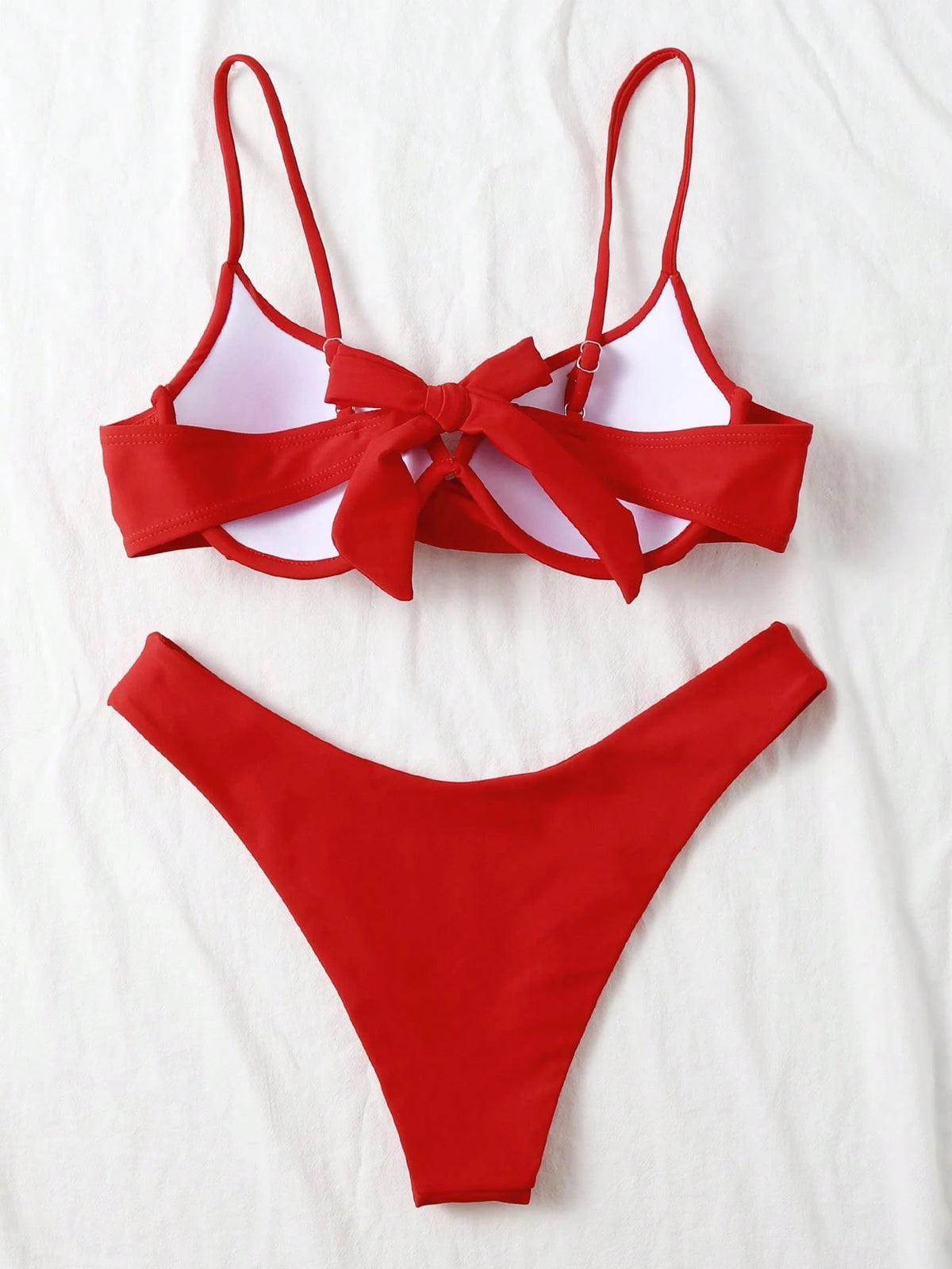Swim Basics Women's Summer Beach Solid Color Criss-Cross Sexy Bikini Swimwear Set, Push-Up