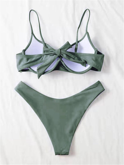 Swim Basics Women's Summer Beach Solid Color Criss-Cross Sexy Bikini Swimwear Set, Push-Up