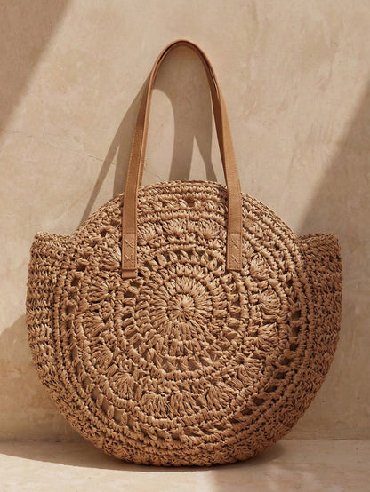 Swim Chiccia Classic Woven Bag, Women's Round Beach Shoulder Bag, Women's Straw Bag, Crossbody Bag, Women's Handbag, Beach Essential, Beach Supplies, Beach Gear And Summer Must-Have, Summer Vacation B