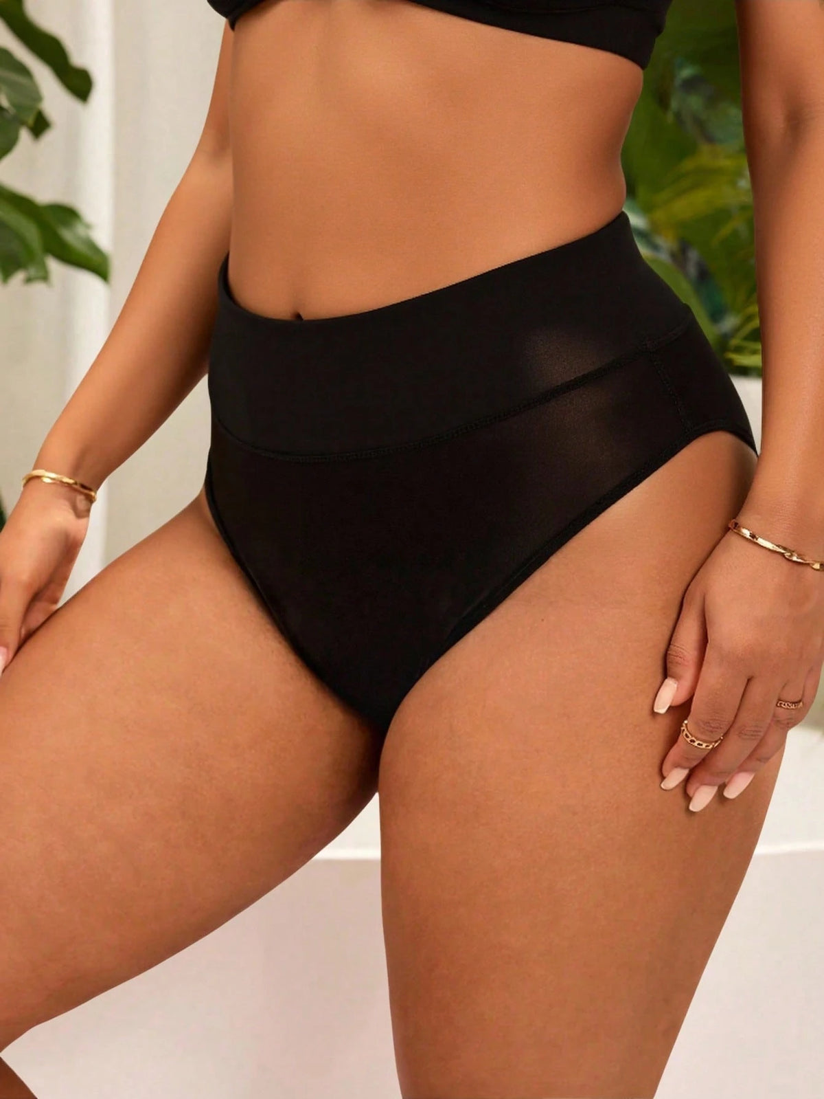 Swim Chiccia Summer Beach Plus Solid High Waisted Bikini Bottom