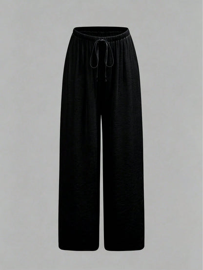 Swim Chiccia Women Summer Chiffon Solid Color Drawstring Waist Wide Leg Cover-Up Pants, Beach