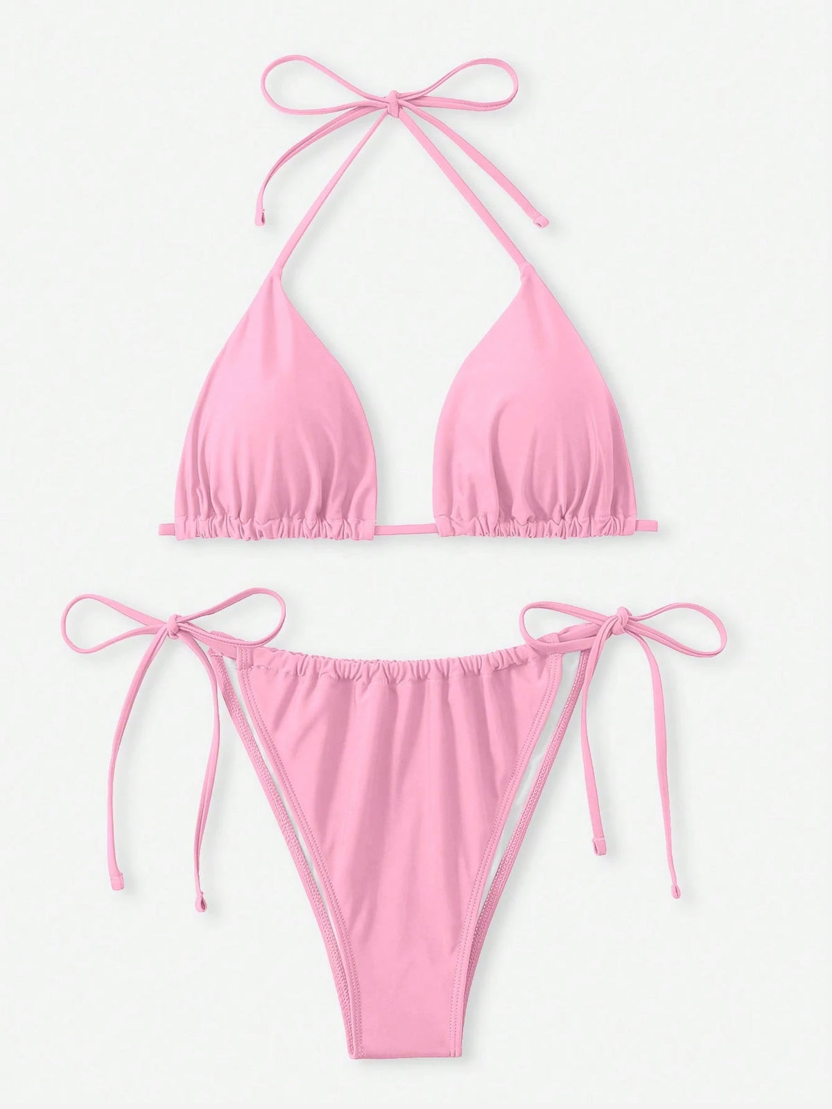 Swim Curve 2pcs Plus Size Women Solid Color Tie-Front Halter Bikini Swimsuit Set, Sexy & Fashionable For Casual & Holiday For Summer Beach Vacation