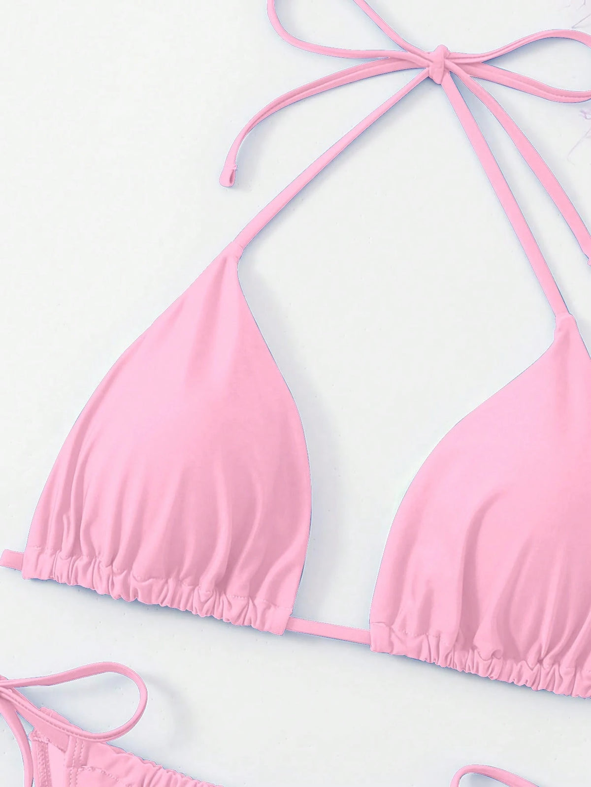 Swim Curve 2pcs Plus Size Women Solid Color Tie-Front Halter Bikini Swimsuit Set, Sexy & Fashionable For Casual & Holiday For Summer Beach Vacation