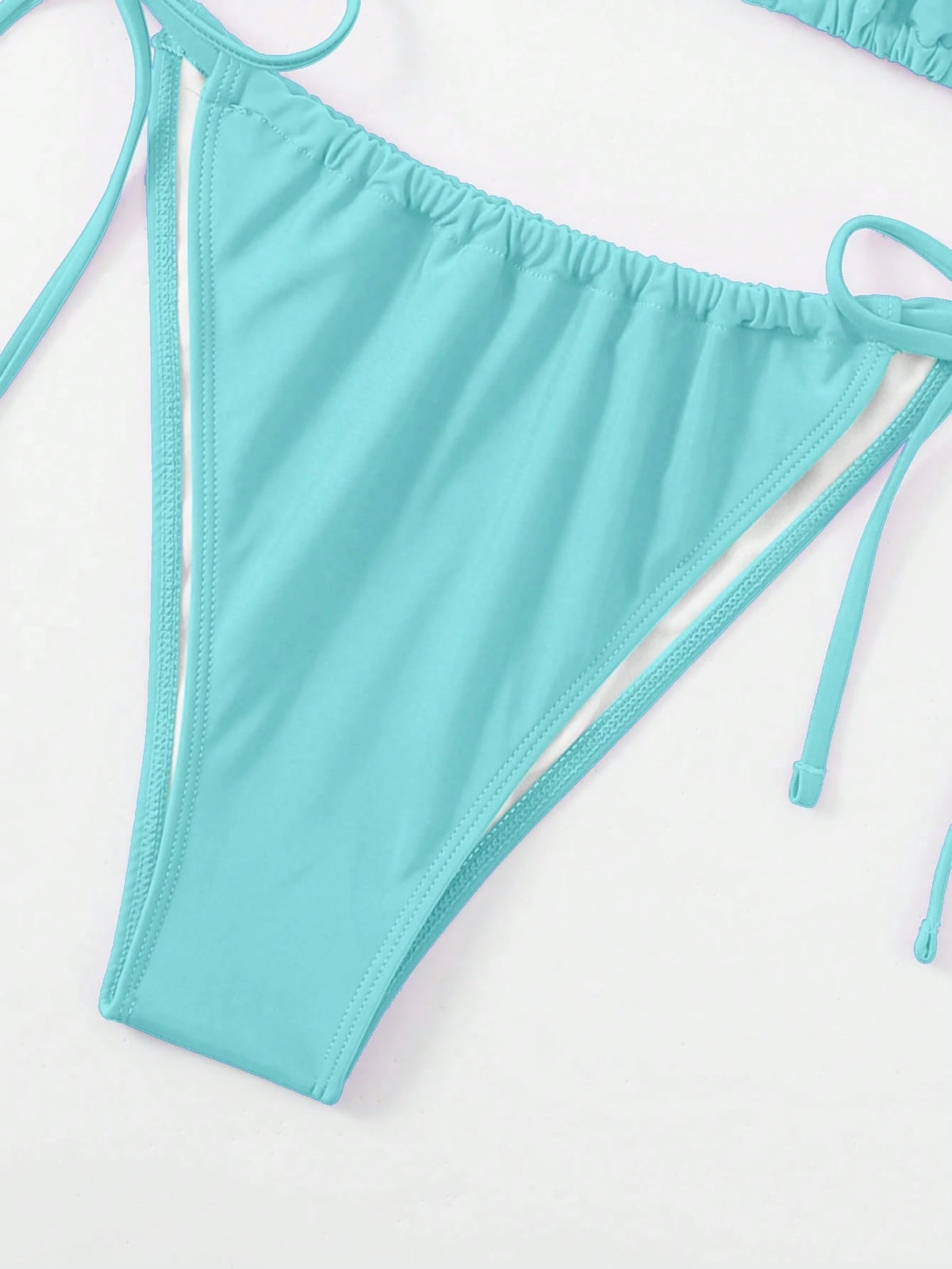 Swim Curve Plus Size Women's 2pcs Light Teal Solid Lace-Up Triangle Cup Tankini Swimsuit Set, Bubble Beach Holiday Summer Vacation Outfits,Two Pieces Set