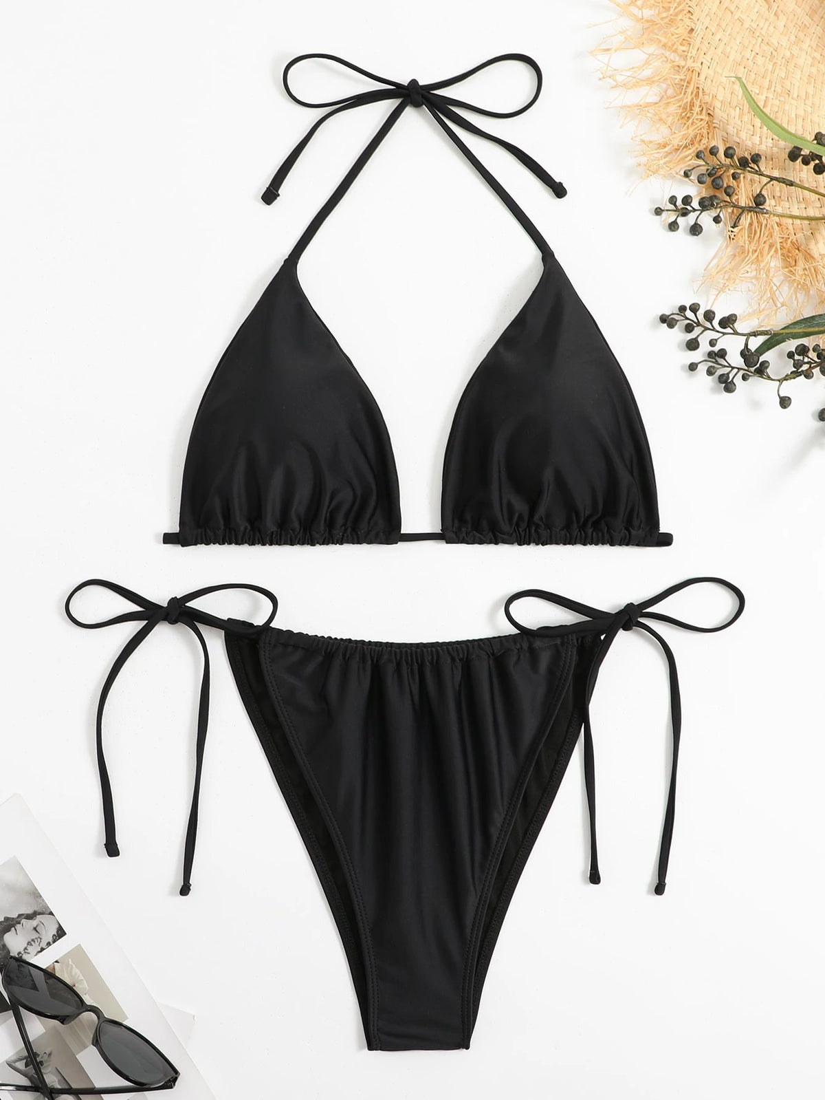 Swim Curve Plus Size Women's 2pcs Light Teal Solid Lace-Up Triangle Cup Tankini Swimsuit Set, Bubble Beach Holiday Summer Vacation Outfits,Two Pieces Set