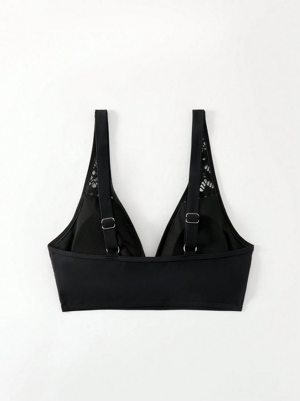Swim Ladies' Hollow Out Solid Color Bikini Top For Swimming, Vacation, Summer Beach Black Bikini Topblack Bikinibathing Suit Topsbeach Top