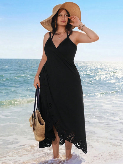 Swim Lushoire 2026 Black Summer Women's Elegant Beach Swimsuit Coverup Dress,Formal Evening Holiday Vacation,Plus Size Burnout Detachable Versatile Wear