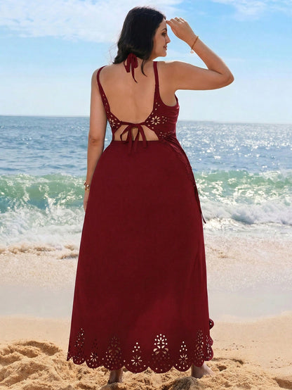 Swim Lushoire 2026 Black Summer Women's Elegant Beach Swimsuit Coverup Dress,Formal Evening Holiday Vacation,Plus Size Burnout Detachable Versatile Wear
