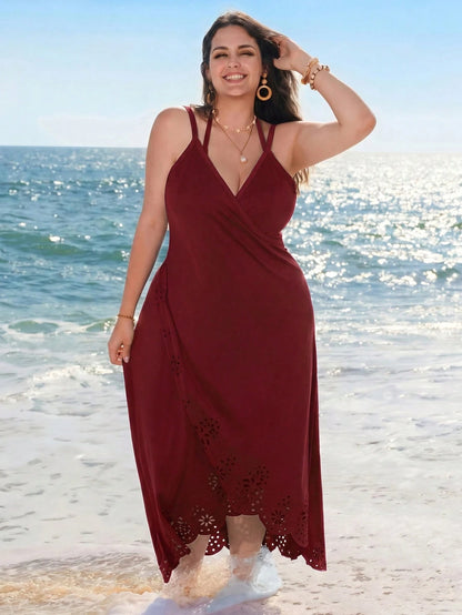 Swim Lushoire 2026 Black Summer Women's Elegant Beach Swimsuit Coverup Dress,Formal Evening Holiday Vacation,Plus Size Burnout Detachable Versatile Wear