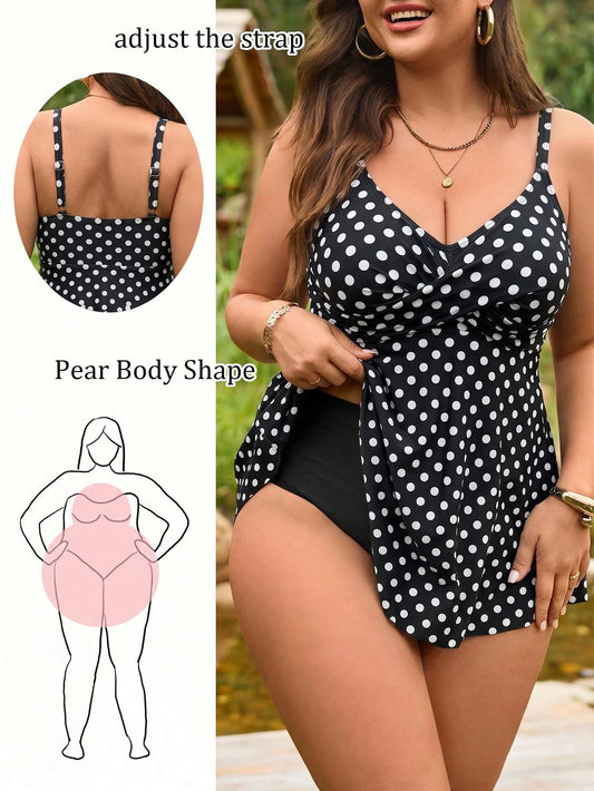 Swim Lushoire 2026 New Plus Size Women 2-Piece Black Print Spaghetti Strap Criss-Cross Short Top High Waist Triangle Bikini Bottom Set, Summer Beach Vacation