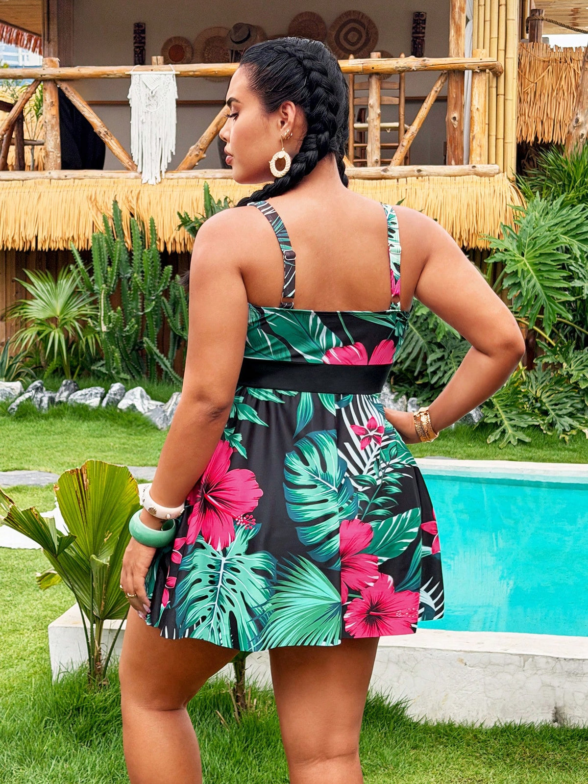 Swim Lushoire 2026 New Summer Beach Vacation Casual Tropical Print Swimsuit, Plus Size Beach Skirt