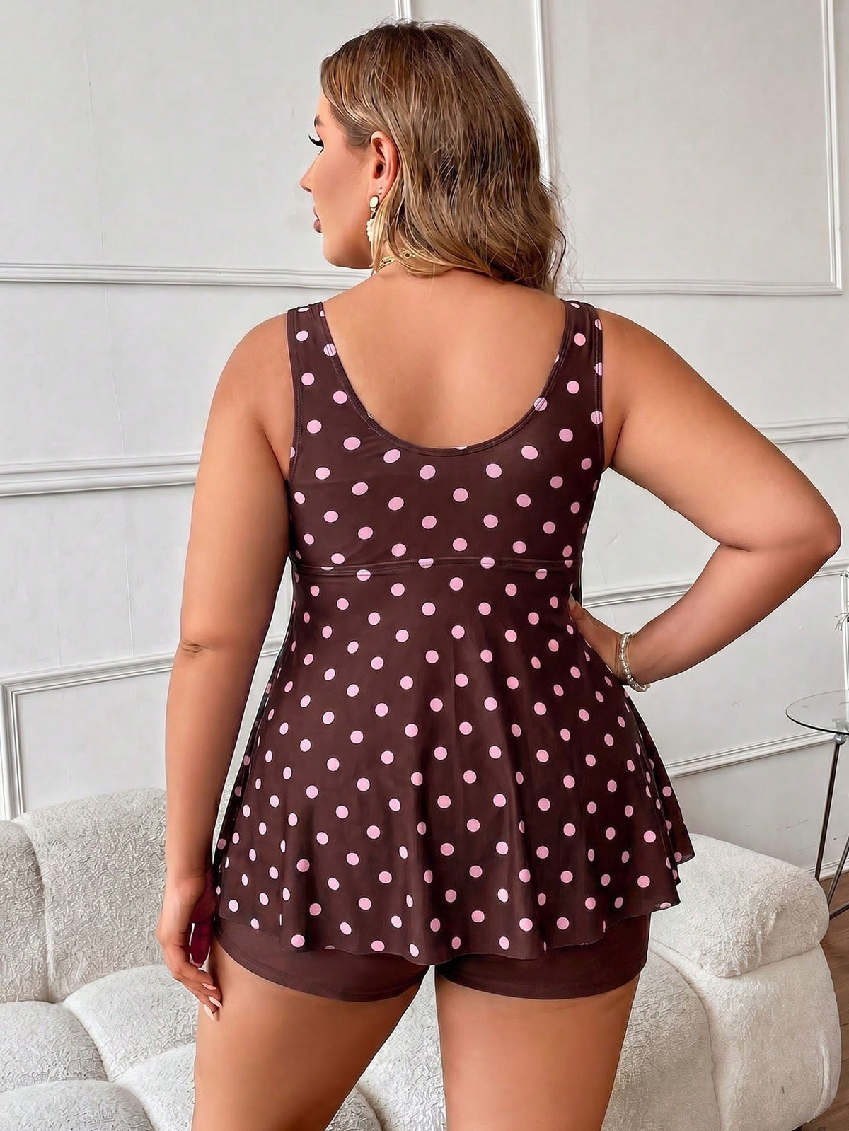 Swim Lushoire 2026 Spring New Plus Size Women's Fashion Printed Round Neck Tankini Swimwear Set With Shorts