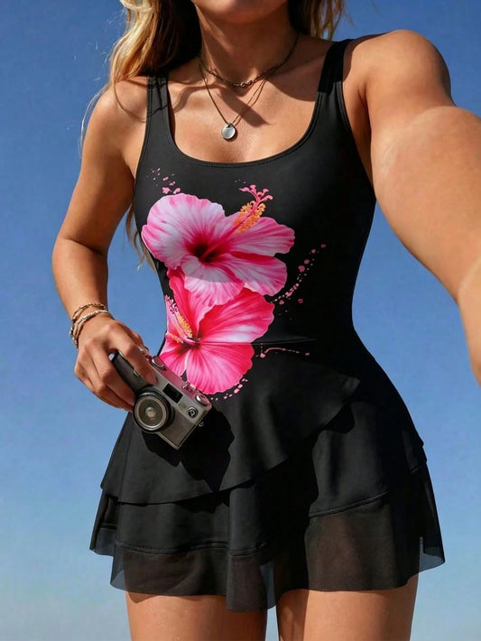 Swim Lushoire 2pcs/Set Women's Floral Print Bikini Swimsuit, European And American Style